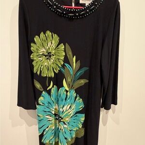 Studio I Black Dress with Green and Blue Floral Accents